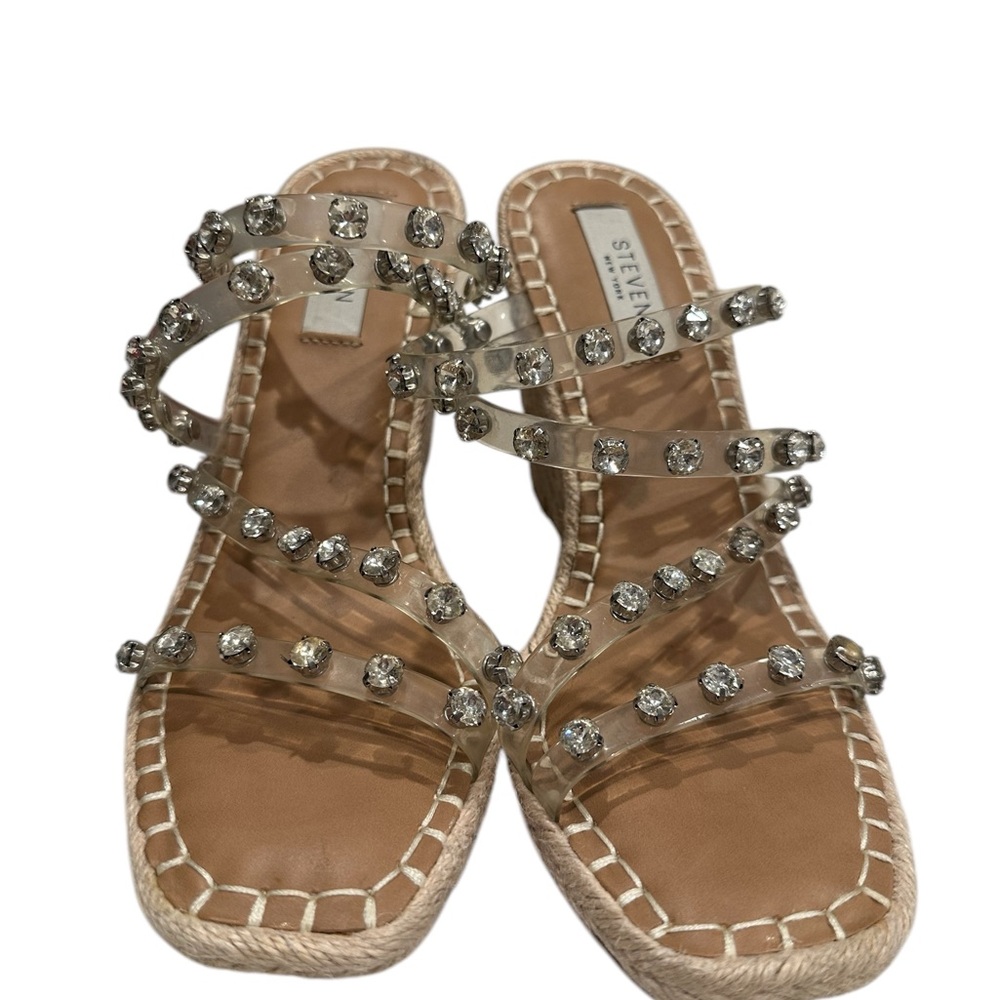 Steven New York Keina Slip On Wedge Sandal with Rhinestones Clear  Sz 7.5